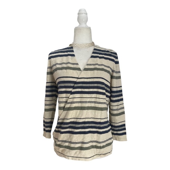 NWT Paul Costelloe Wrap Sweater Linen Striped Jumper Women’s - Picture 2 of 8